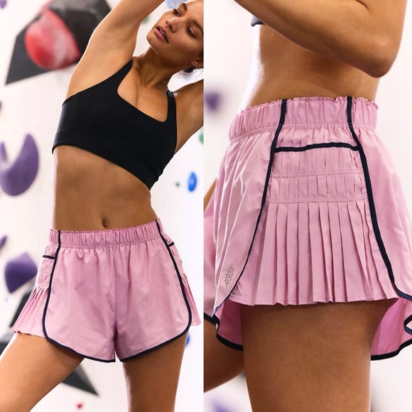 Free People Movement Easy Tiger Vanilla Fig Purple & Black Pleated Shorts - Picture 1 of 6